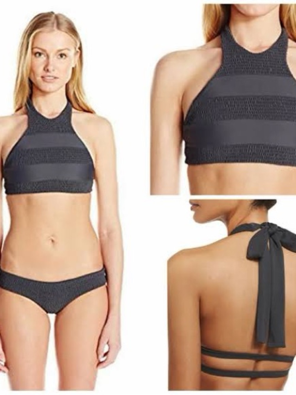 Tori Praver Swimwear Charcoal Gray High-Neck Halter Bikini